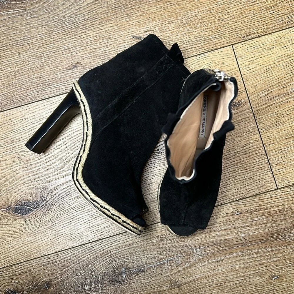 Opening Ceremony Black Suede Open Toe Booties Size 37/7